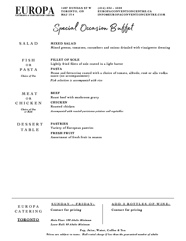 Special Occasion Buffet