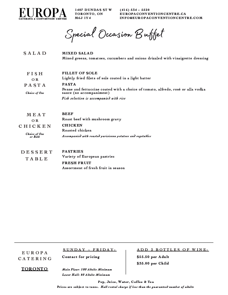 Special Occasion Buffet