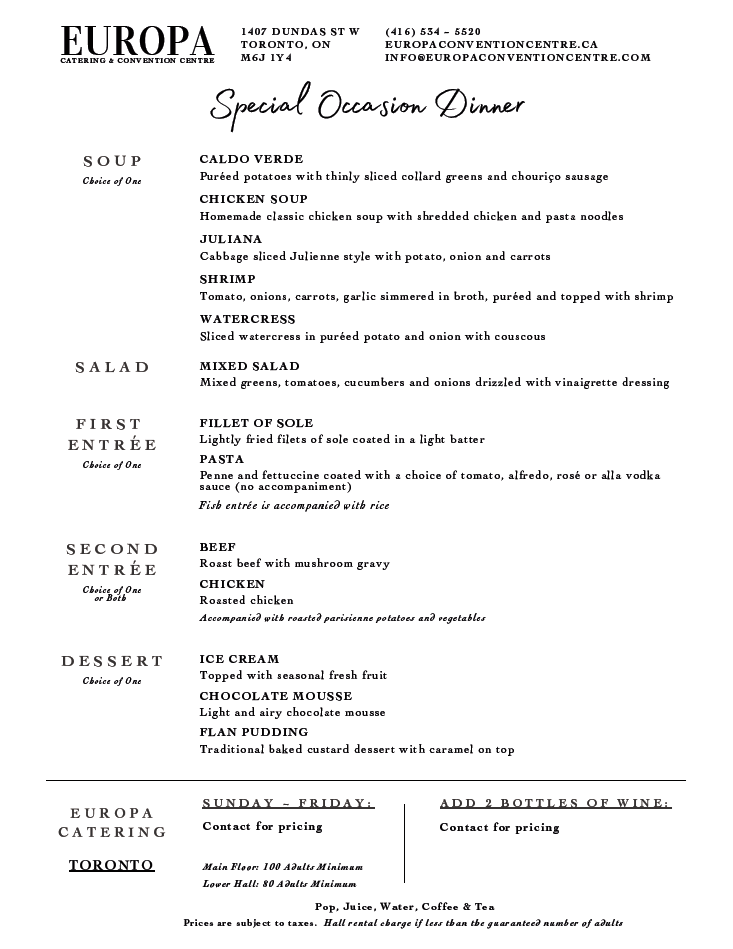 Special Occasion Dinner